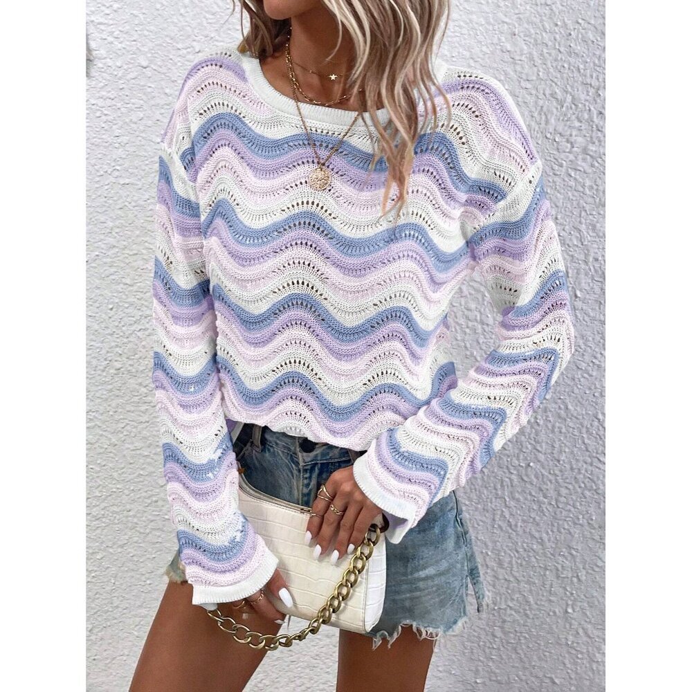 zig zag striped soft knit sweater pink white orange - Picture 2 of 2